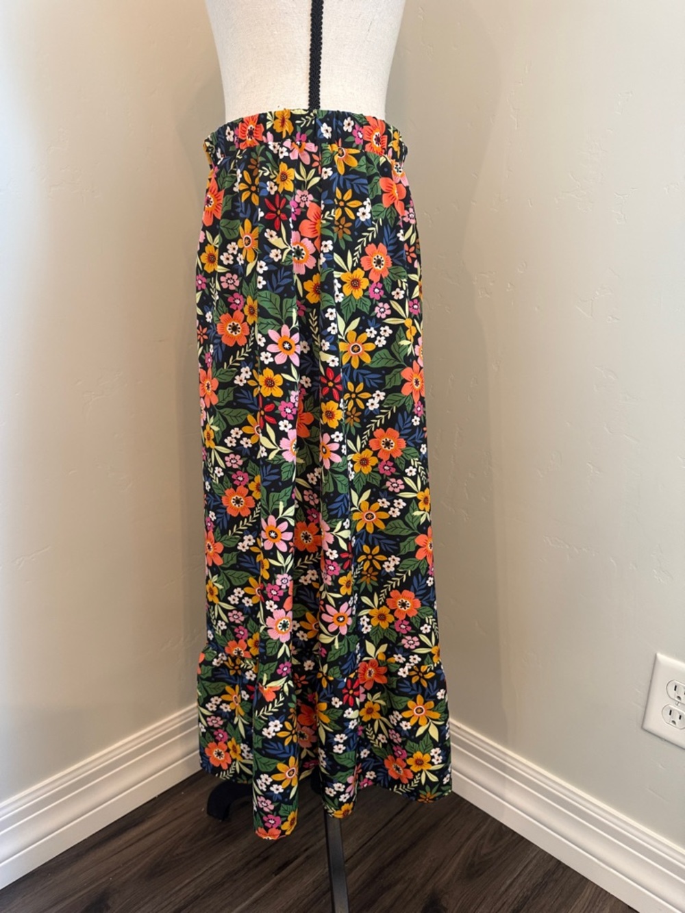 Floral Midi Skirt Ladies Large Boho Cottagecore Elastic Waist Colorful Floral - Picture 7 of 9
